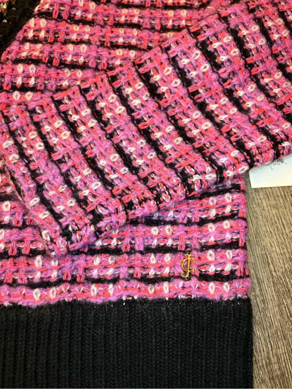 Juicy Couture Pink Tweed Cardigan with Black Trim - Picture 3 of 10